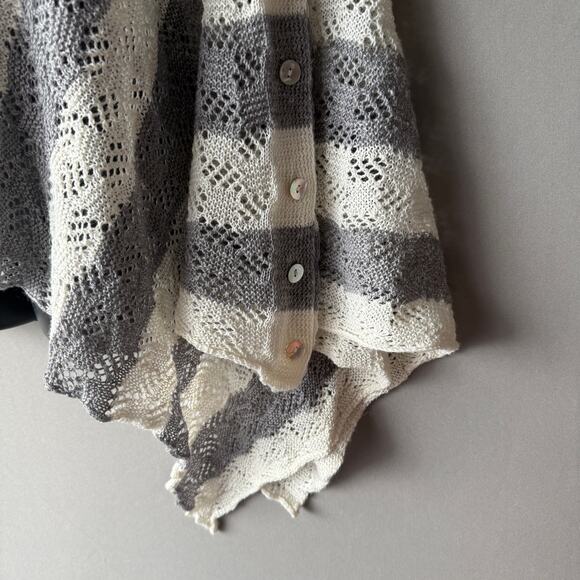 Anthropologie Moth‎ sz One Size gray white striped poncho linen knit top NWOT - Picture 5 of 9